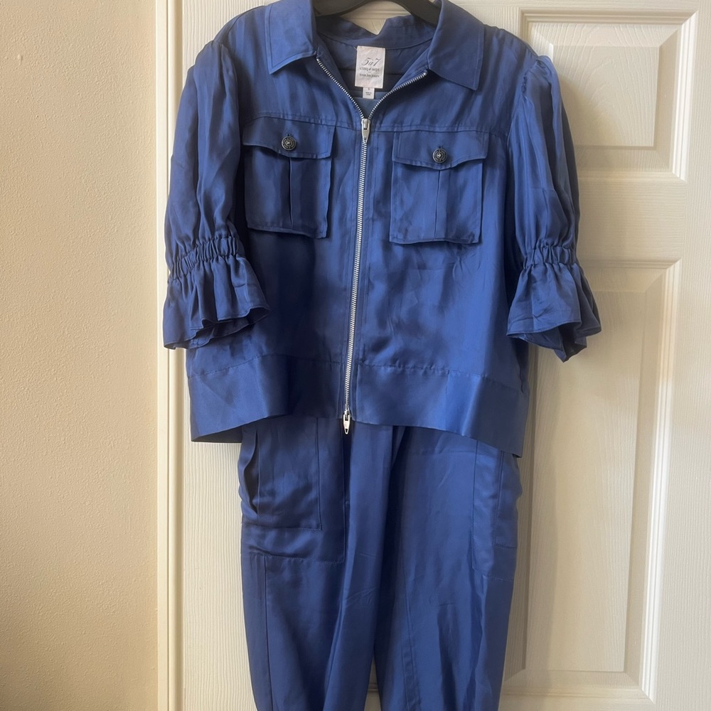 Cinq a Sept Holly Ruffle Sleeve Zip up Jacket & Giles Jogger pant Set - Picture 3 of 8